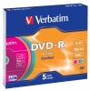  DVD-R Verbatim 4.7Gb 16x Slim case (5) Color (43557)